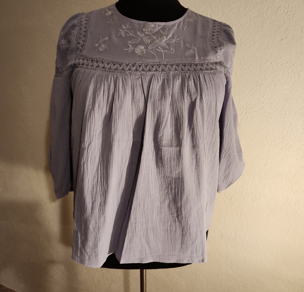 Mittoshop Embroidered Peasant Blouse Women Large Lavender NWT